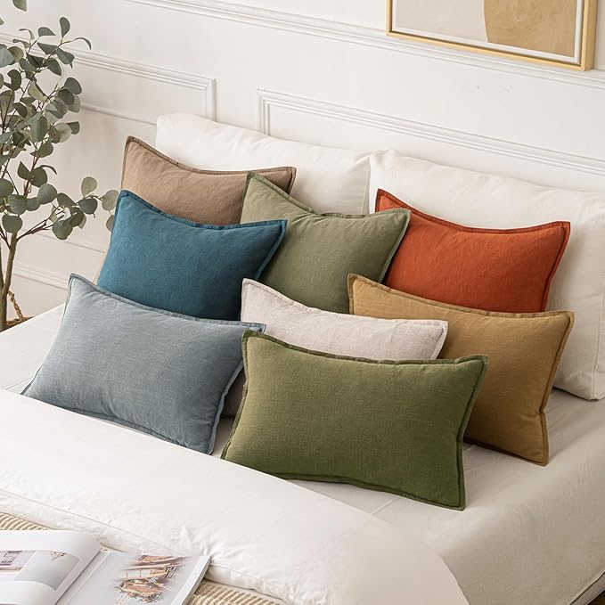 MIULEE Decorative Linen Lumbar Pillow Covers 12x20 Inch Natural Beige Boho - Image 5