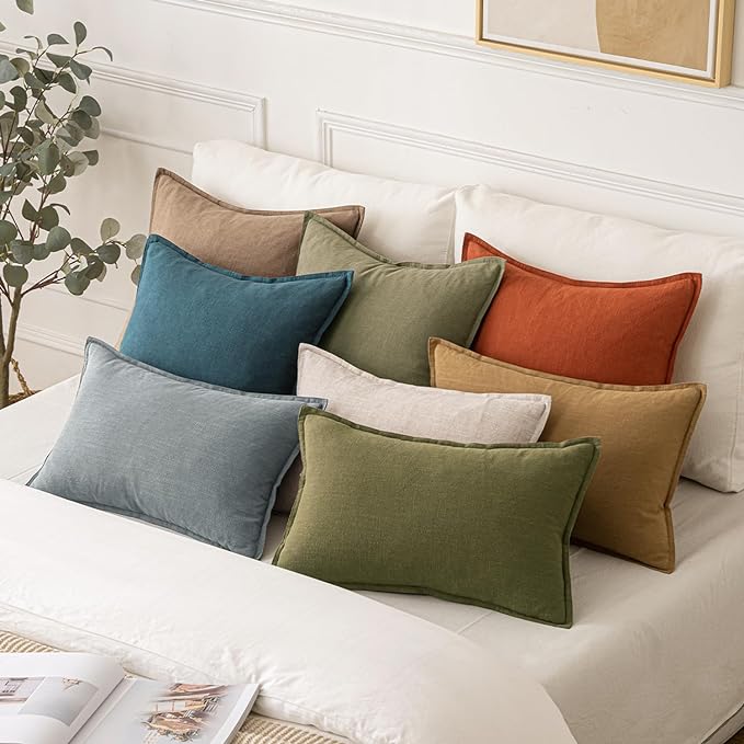 MIULEE Decorative Linen Euro Sham Pillow Covers 24x24 Inch Green ​Boho - Image 5