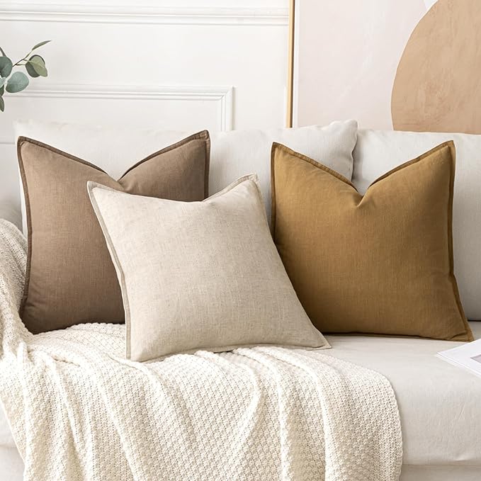 MIULEE Decorative Linen Euro Sham Pillow Covers 22x22 Inch Khaki Boho Farmhouse - Image 4
