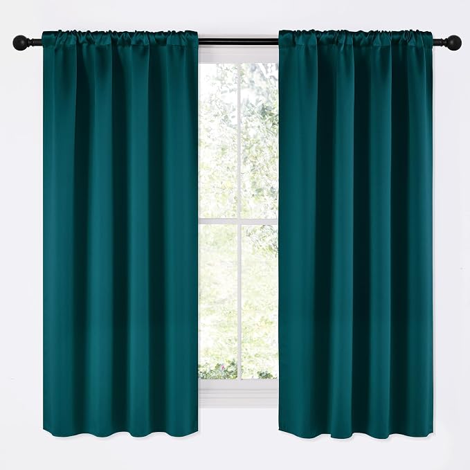 NICETOWN Teal Blackout Cafe Faux Silk Curtains by NICETOWN