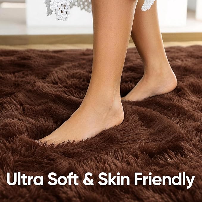 2x3 Brown Fluffy Soft Area Rug Non-Slip - Image 5