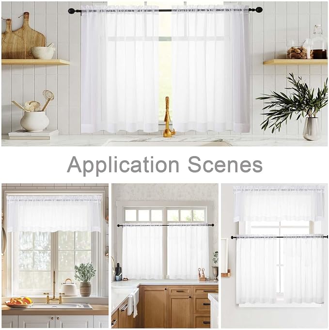 Cafe Curtains 36 Inch Length Tier 2 Pieces, Modern Soft Airy Sheer Kitchen - Image 6
