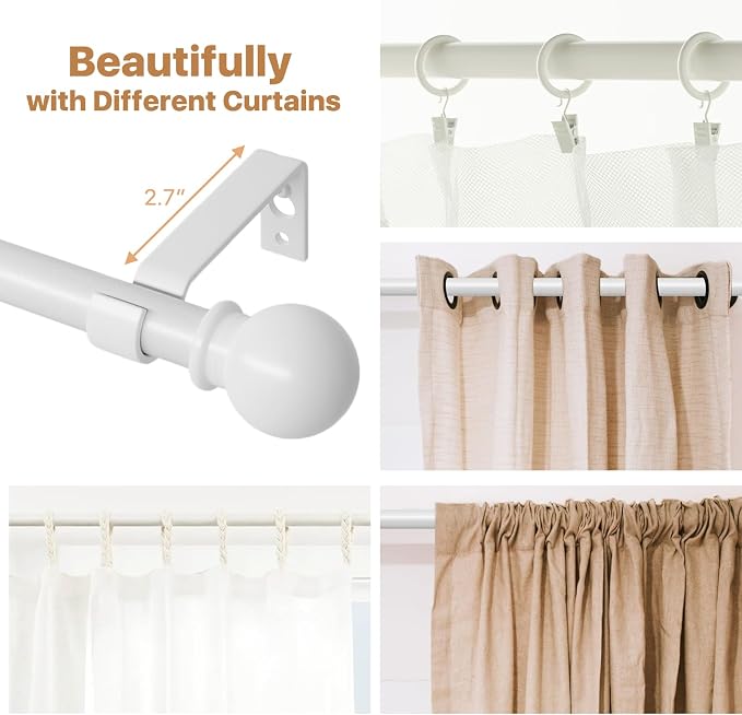 White Curtain Rods for Windows 66 to 120, Adjustable Long Drape Rod for Outdoor - Image 5