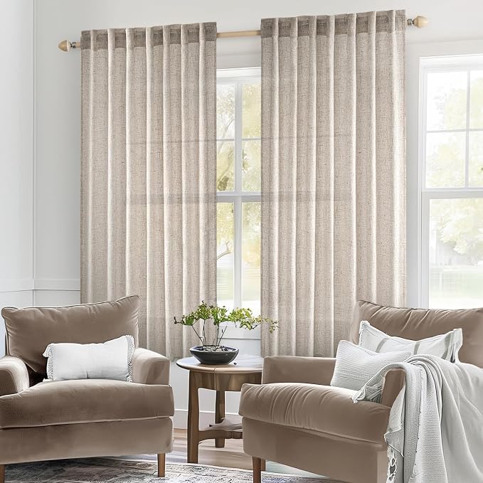 MIULEE Natural Linen Curtains 54 Inch Length 2 Panels - Image 2
