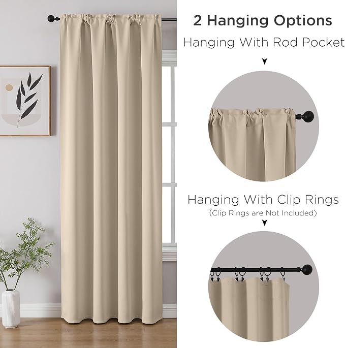 CUCRAF Light Beige Blackout Curtains 72 inch Length 2 Panels Set, Rod Pocket - Image 3