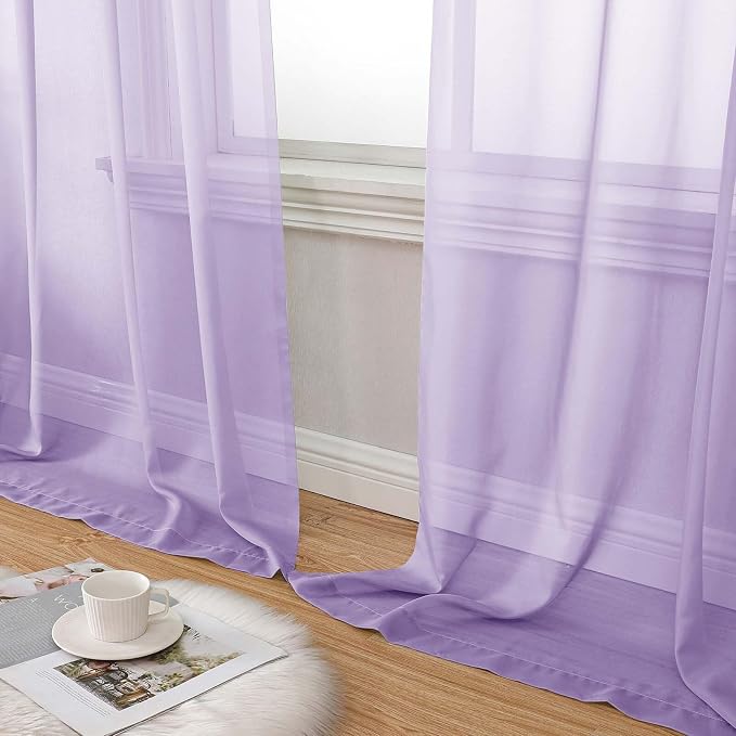 Sheer Lavender Curtains for Bedroom Living Room 90 Inches Long 2 Panels Set - Image 8