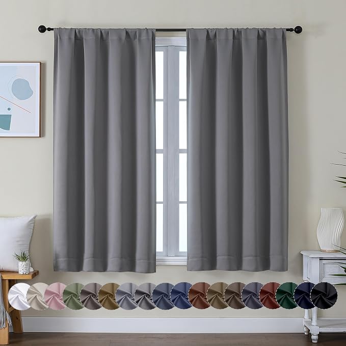 Simplebrand Ava Light Grey Short Blackout Curtains by Simplebrand