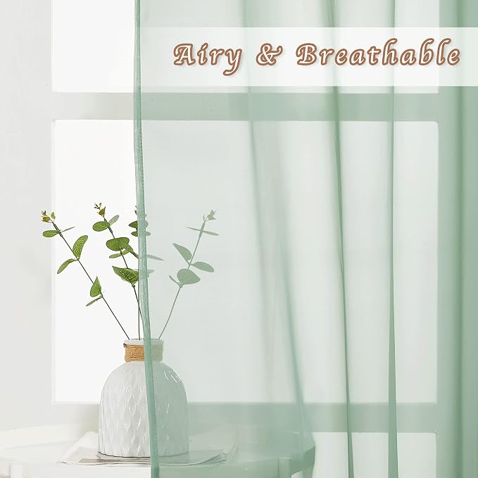 NICETOWN Sage Green Sheer Curtains 72 inches Long, Grommet Light Filtering - Image 3