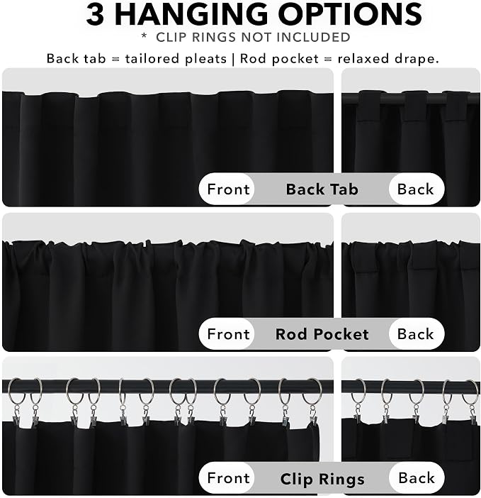 Deconovo Blackout Curtains, Thermal Insulated, W70 x L63 2 Panels, Back Tab - Image 2