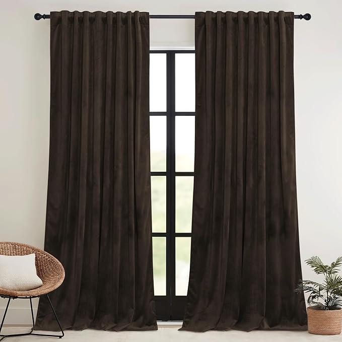 RYB HOME Brown Blackout Curtains 84 inches Long Velvet, Room Darkening Thermal by RYBHOME