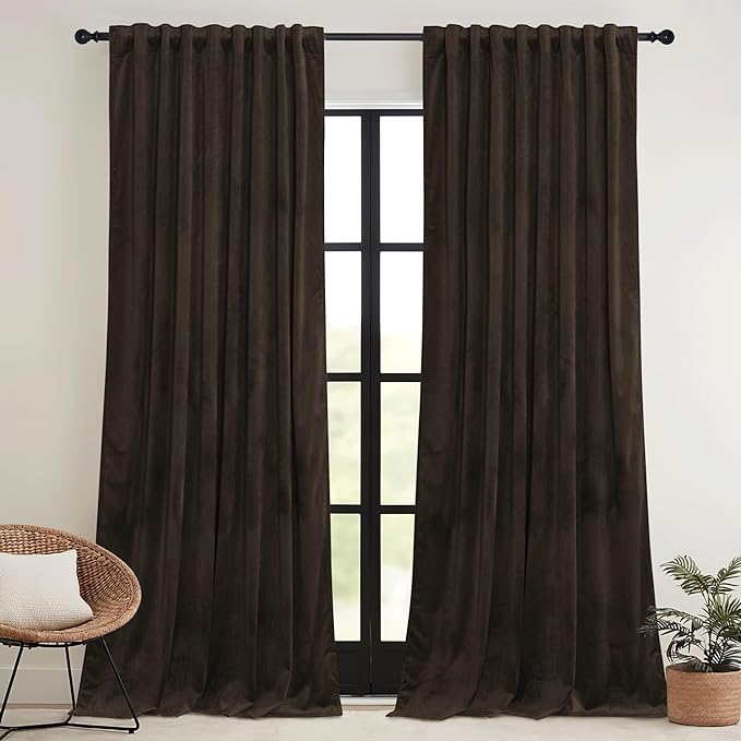RYB HOME Brown Velvet Curtains 84 inches - Image 2