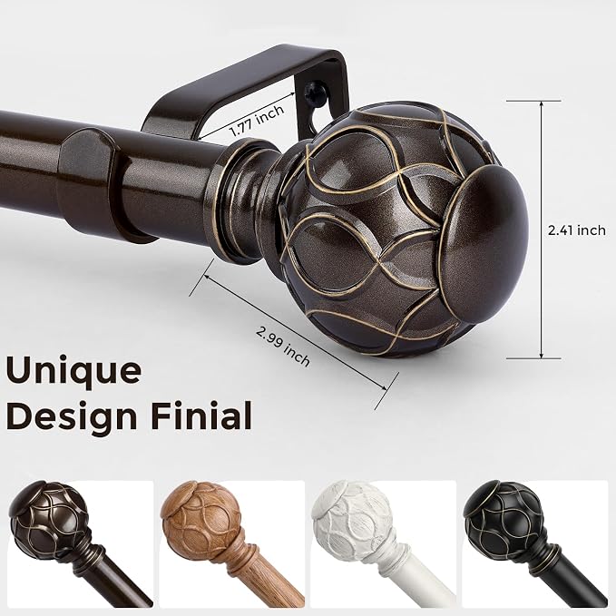 Bronze Curtain Rod, Heavy Duty 1 Inch Decorative Curtain Rods - Image 7
