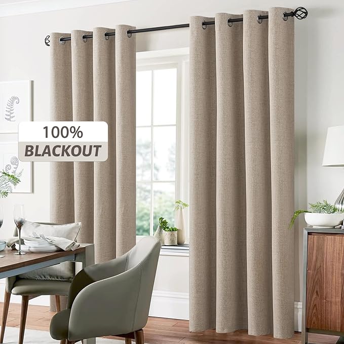 Yakamok Natural Linen Curtains 100% Blackout 90 Inches Long, Room Darkening - Image 7