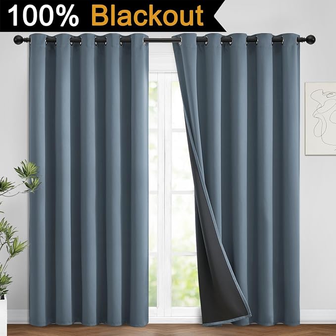 Yakamok 100% Blackout Lined Panels, Room Darkening Thermal Insulated Blackout - Image 2