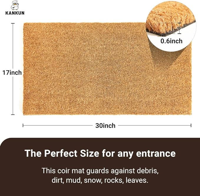 KANKUN Coco Coir Door Mat with Heavy Duty Backing, Welcome Doormat, Doormat - Image 3