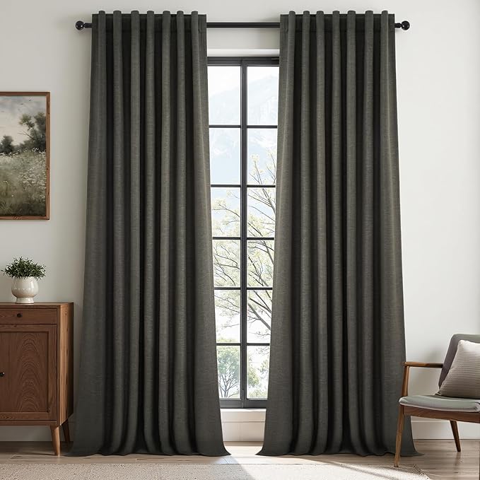 102 Inch Long Charcoal Gray Blackout Curtains by Topfinel