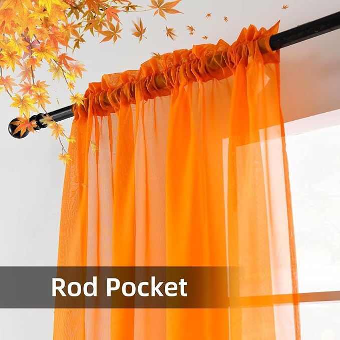 youleyar Solid Sheer Rod Pocket Curtain Voile Draperies 4 Panels White Beige - Image 3