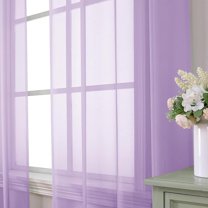 Aiyufeng Light Purple Sheer Curtain Panels Pair Sold 63 Inch Length, Light - Image 3