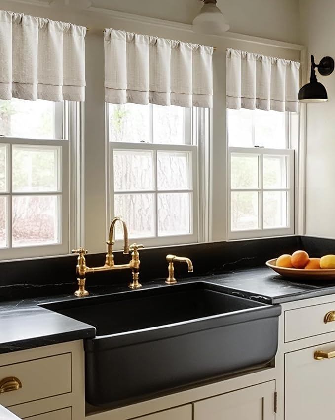 jinchan Valance Curtain Beige Hearthered Farmhouse Light Filtering Double Layer - Image 4