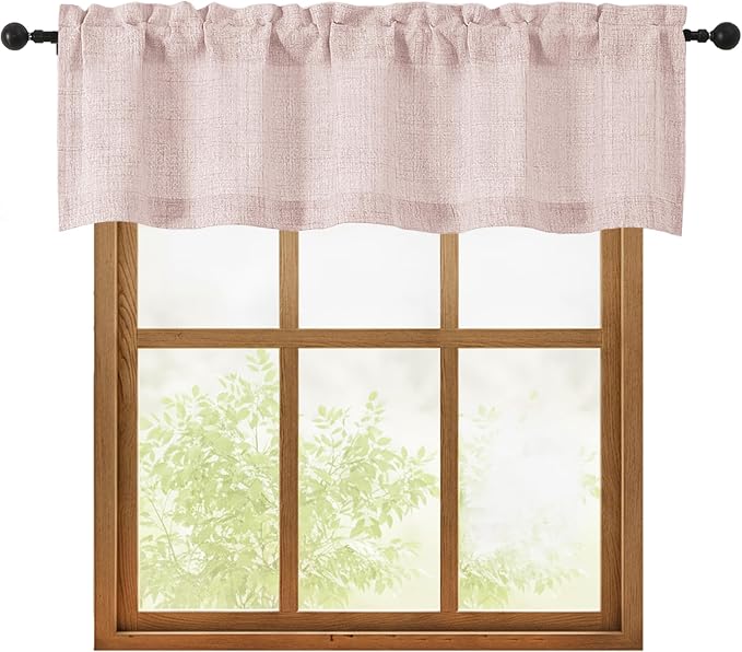 OWENIE Blush Pink Valances for Windows 1 Pcs, Light Filtering Textured by OWENIE