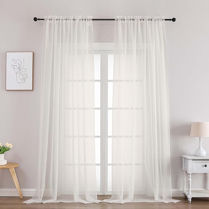 OWENIE Ivory Sheer Curtains 102 Inches Long 2 Panels Set, Sheer Curtain by OWENIE