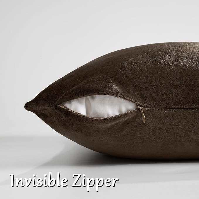 GIGIZAZA Brown Velvet Pillow Covers 20x20, Square Solid Throw Pillow Covers - Image 4