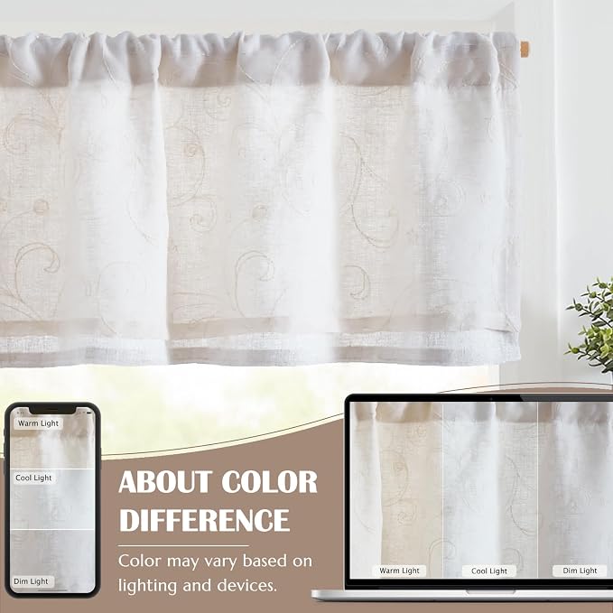 jinchan Linen Valance for Window Embroidered Farmhouse Light Filtering Voile - Image 6