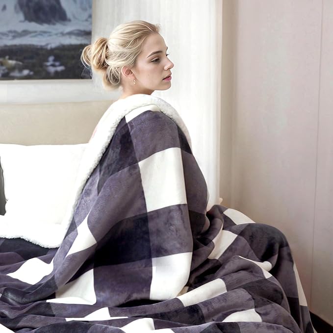 PU MEI Sherpa Blanket Fleece Throw Blanket Twin Plaid Thick Bed Blanket - Image 2