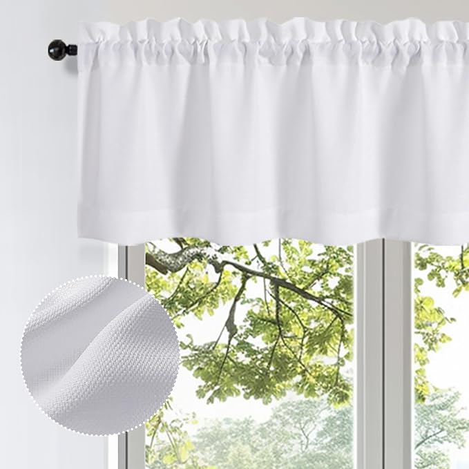OWENIE Bob Valance Curtains 18 Inch Length 1 Piece, Faux Linen Slub Solid White - Image 2