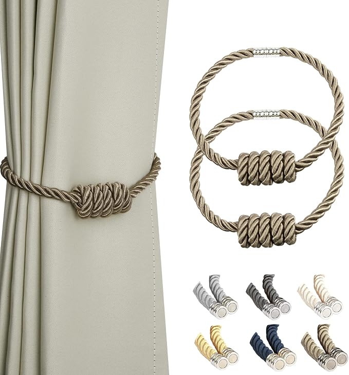 BEL AVENIR Magnetic Curtain Tiebacks, Decorative Drapery Holdbacks Modern Woven by BELAVENIR