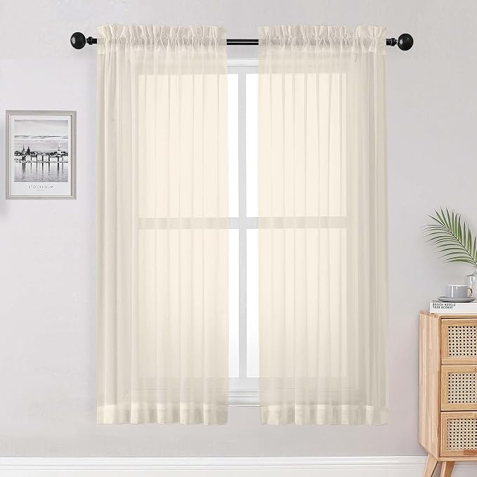 OWENIE Cream Sheer Curtains 68 Inch Length 2 Panels Set by OWENIE