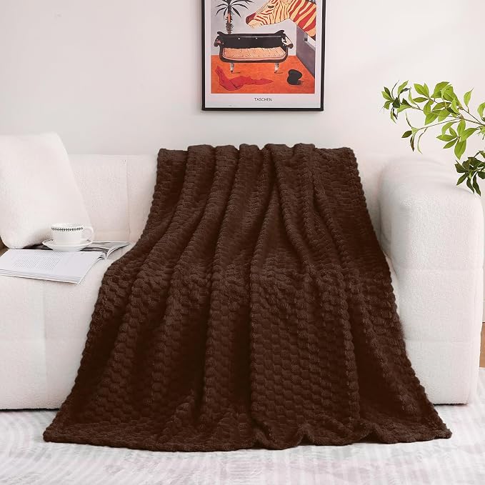 Puncuntex Brown Throw Blanket 50"×60" inches Fuzzy 3D Jacquard Decorative - Image 3