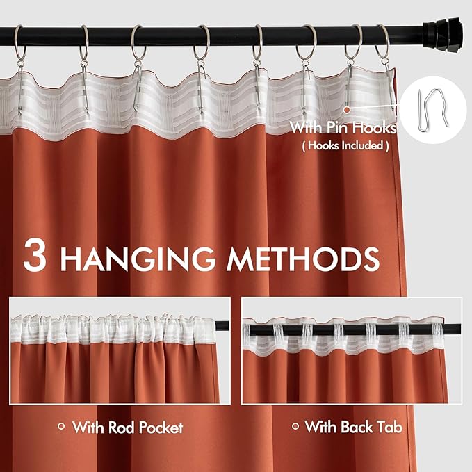 MIULEE Back Tab Burnt Orange Blackout Curtains 108 Inch Long 2 Panels Set - Image 3