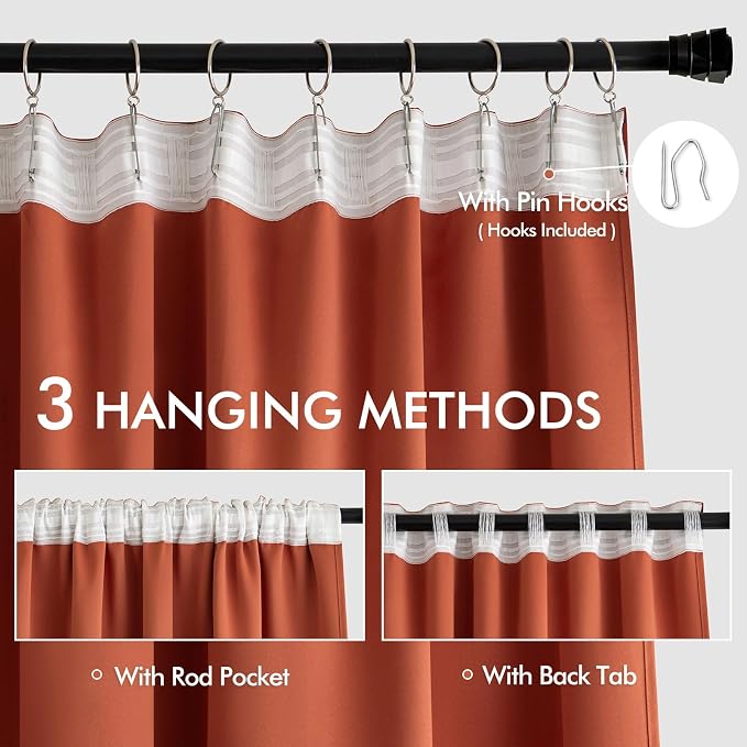 MIULEE Back Tab Burnt Orange Blackout Curtains 120 Inch Long 2 Panels Set - Image 3