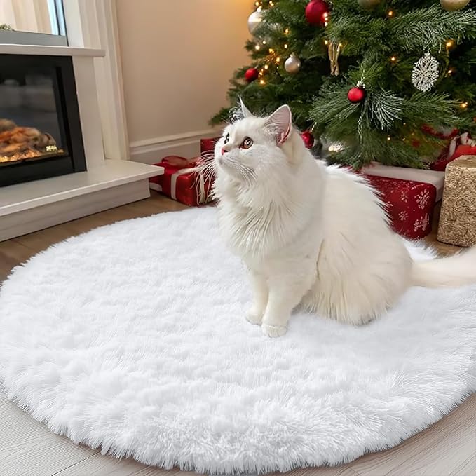 OLANLY White Round Rugs for Bedroom by OLANLY