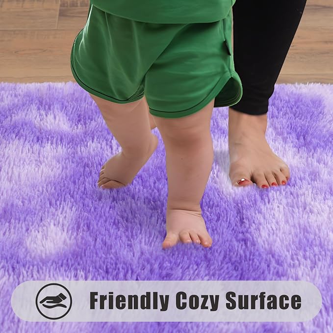 Soft Runner Rugs for Bedroom Hallways, 2x6 Tie-Dyed Purple Fluffy Shag Throw - Image 8