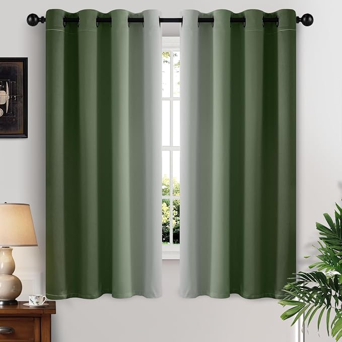 Yakamok Greyish White and Sage Green Ombre Curtains, Light Blocking Curtains by Yakamok