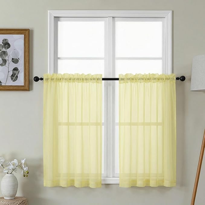 Gwine Light Yellow Sheer Kitchen Curtains 36 Inch Length by Gwine
