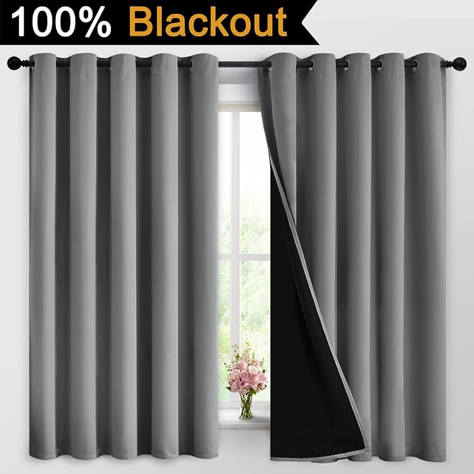 Yakamok 100% Grey Blackout Curtains - Image 2