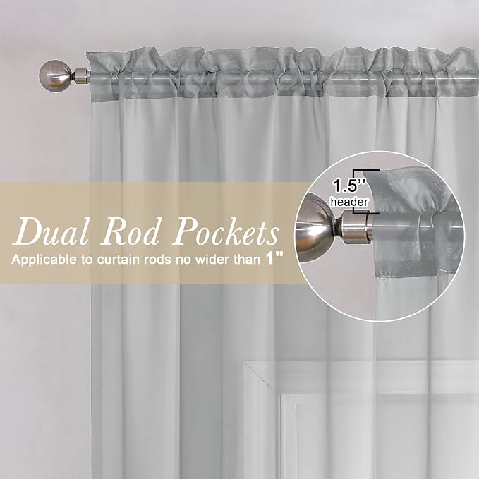 Lecloud Light Grey Sheer Curtains 90 Inches Long 2 Panels, Light Filtering - Image 5