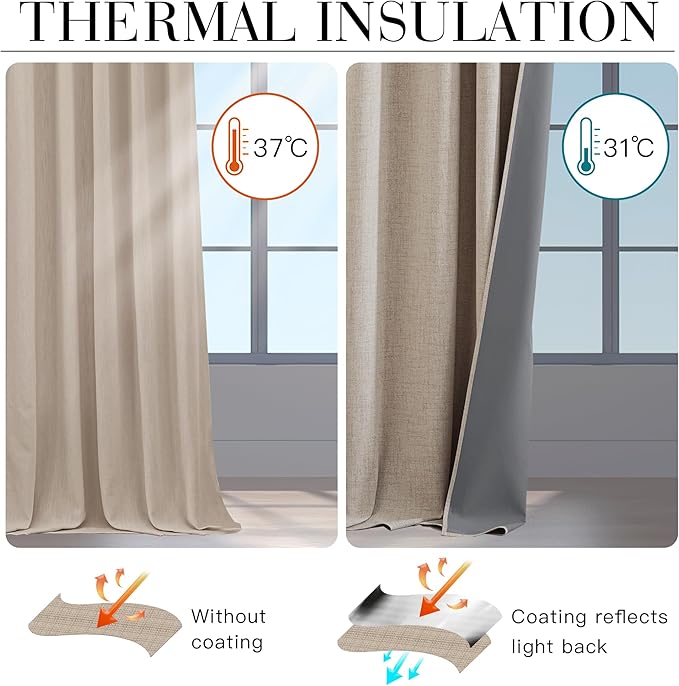 RYB HOME Natural Beige 100% Blackout Short Curtains 45 inch Length 52 Width - Image 4