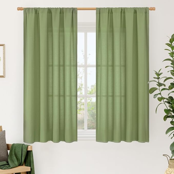 LAMIT 54 Inch Linen Curtains 2 Panels, Soft Faux Linen Light Filtering Panels by LAMIT