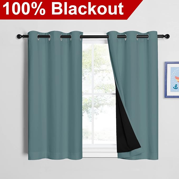NICETOWN Greyish Blue 100% Blackout Curtains 45 inches Long, 2 Thick Layers - Image 2