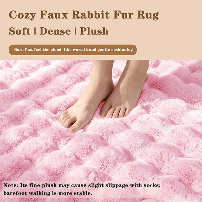 Pink Rabbit Plush Rug 6'x9', Fluffy Shaggy Area Rug - Image 4