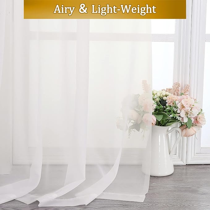 Aiyufeng Ivory Sheer Curtains for Living Room 45 inch Length 2 Panels Set - Image 6
