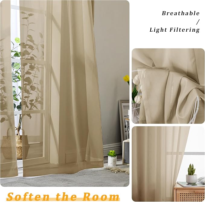 Gwine Taupe Sheer Curtains 63 Inch Length - Image 3