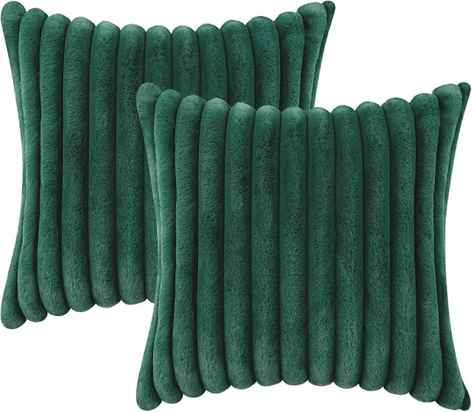 decorUhome Fall Faux Fur Throw Pillow Covers 22x22 Set of 2 Christmas Green | - Image 9
