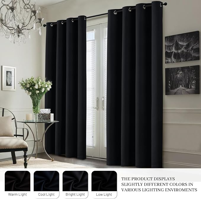 Yakamok 100% Blackout Curtain Panels 63 inches Cold and Light Blocking Drapes - Image 7