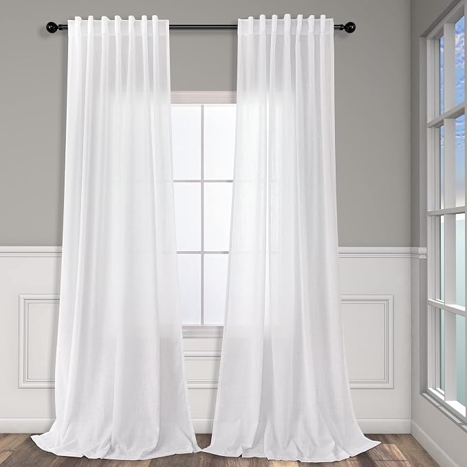 White Curtains 60 Inch Wide for Living Room Extra Large Linen Drapes Semi Sheer - Image 2