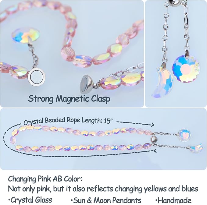 PEDOBO Magnetic Curtain Tiebacks, 2 Pack Crystal Beaded Sun & Moon Pendants - Image 3